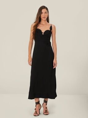 Farm Rio Black Flowered Bust Midi Dress